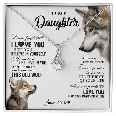 Alluring Beauty Necklace 14K White Gold Finish | 1 | Personalized To My Daughter Necklace From Dad Mom Mother This Old Wolf Love You Daughter Birthday Graduation Christmas Customized Gift Box Message Card | siriusteestore
