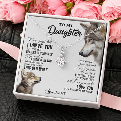 Alluring Beauty Necklace 14K White Gold Finish | 2 | Personalized To My Daughter Necklace From Dad Mom Mother This Old Wolf Love You Daughter Birthday Graduation Christmas Customized Gift Box Message Card | siriusteestore