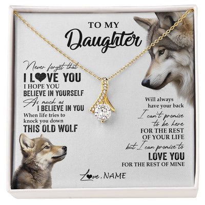 Alluring Beauty Necklace 18K Yellow Gold Finish | 1 | Personalized To My Daughter Necklace From Dad Mom Mother This Old Wolf Love You Daughter Birthday Graduation Christmas Customized Gift Box Message Card | siriusteestore