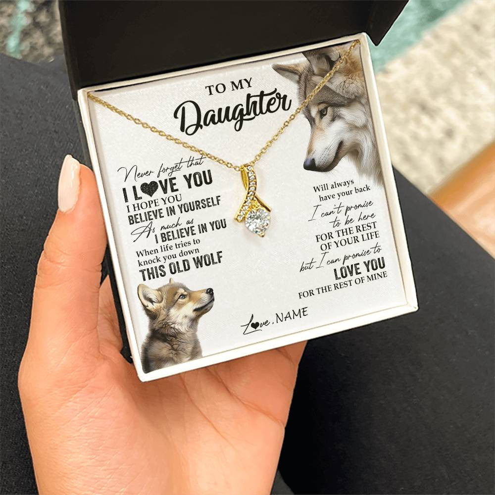 Alluring Beauty Necklace 18K Yellow Gold Finish | 2 | Personalized To My Daughter Necklace From Dad Mom Mother This Old Wolf Love You Daughter Birthday Graduation Christmas Customized Gift Box Message Card | siriusteestore