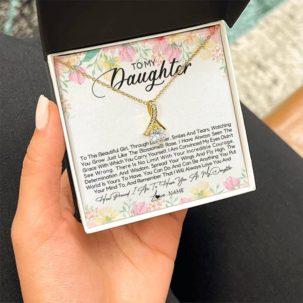 Alluring Beauty Necklace 18K Yellow Gold Finish | Personalized To My Daughter Necklace From Dad Mom Mother To This Beautiful Girl Daughter Jewelry Birthday Graduation Christmas Customized Gift Box Message Card | siriusteestore