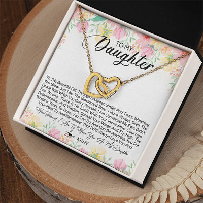 Interlocking Hearts Necklace 18K Yellow Gold Finish | Personalized To My Daughter Necklace From Dad Mom Mother To This Beautiful Girl Daughter Jewelry Birthday Graduation Christmas Customized Gift Box Message Card | siriusteestore
