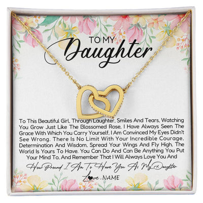 Interlocking Hearts Necklace 18K Yellow Gold Finish | Personalized To My Daughter Necklace From Dad Mom Mother To This Beautiful Girl Daughter Jewelry Birthday Graduation Christmas Customized Gift Box Message Card | siriusteestore