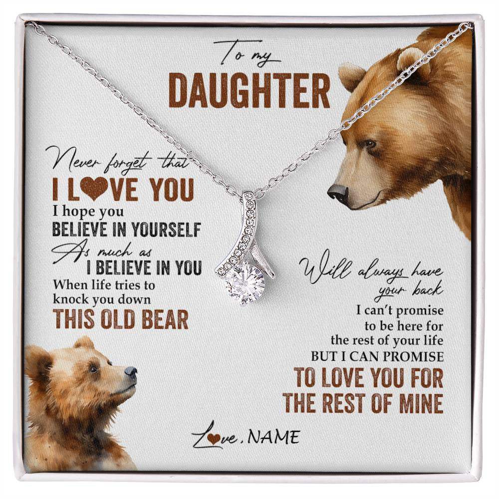 Alluring Beauty Necklace 14K White Gold Finish | 1 | Personalized To My Daughter Necklace From Dad Mom Never Forget That I Love You Bear Daughter Birthday Graduation Christmas Customized Gift Box Message Card | siriusteestore