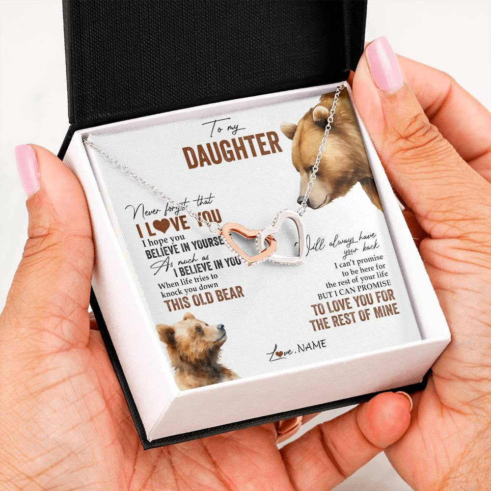 Interlocking Hearts Necklace Stainless Steel & Rose Gold Finish | 2 | Personalized To My Daughter Necklace From Dad Mom Never Forget That I Love You Bear Daughter Birthday Graduation Christmas Customized Gift Box Message Card | siriusteestore