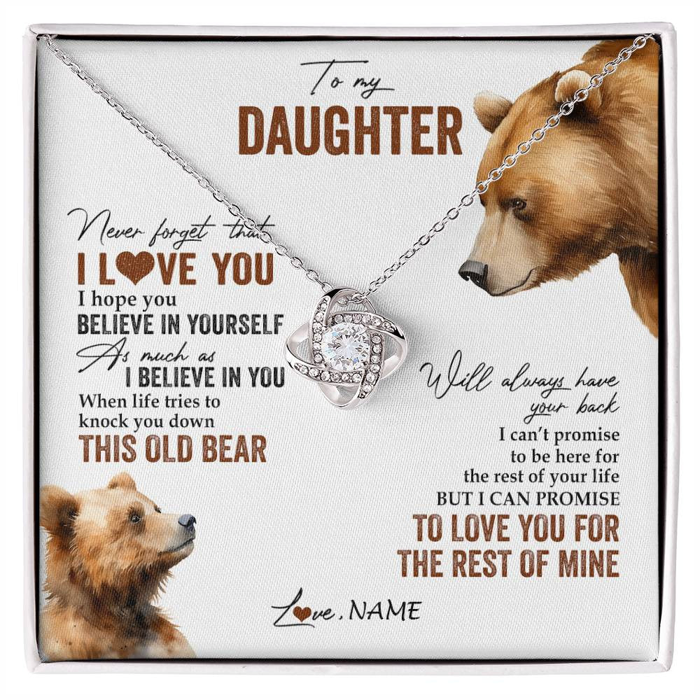 Love Knot Necklace 14K White Gold Finish | 1 | Personalized To My Daughter Necklace From Dad Mom Never Forget That I Love You Bear Daughter Birthday Graduation Christmas Customized Gift Box Message Card | siriusteestore