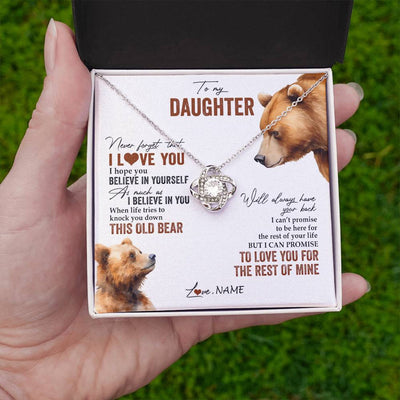 Love Knot Necklace 14K White Gold Finish | 2 | Personalized To My Daughter Necklace From Dad Mom Never Forget That I Love You Bear Daughter Birthday Graduation Christmas Customized Gift Box Message Card | siriusteestore
