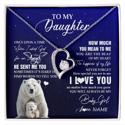 Forever Love Necklace 14K White Gold Finish | 1 | Personalized To My Daughter Necklace From Dad Mom Polar Bear Never Forget I Love You Daughter Birthday Graduation Christmas Customized Gift Box Message Card | siriusteestore