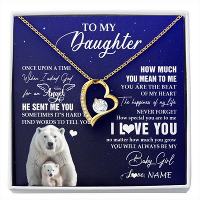 Forever Love Necklace 18K Yellow Gold Finish | 1 | Personalized To My Daughter Necklace From Dad Mom Polar Bear Never Forget I Love You Daughter Birthday Graduation Christmas Customized Gift Box Message Card | siriusteestore