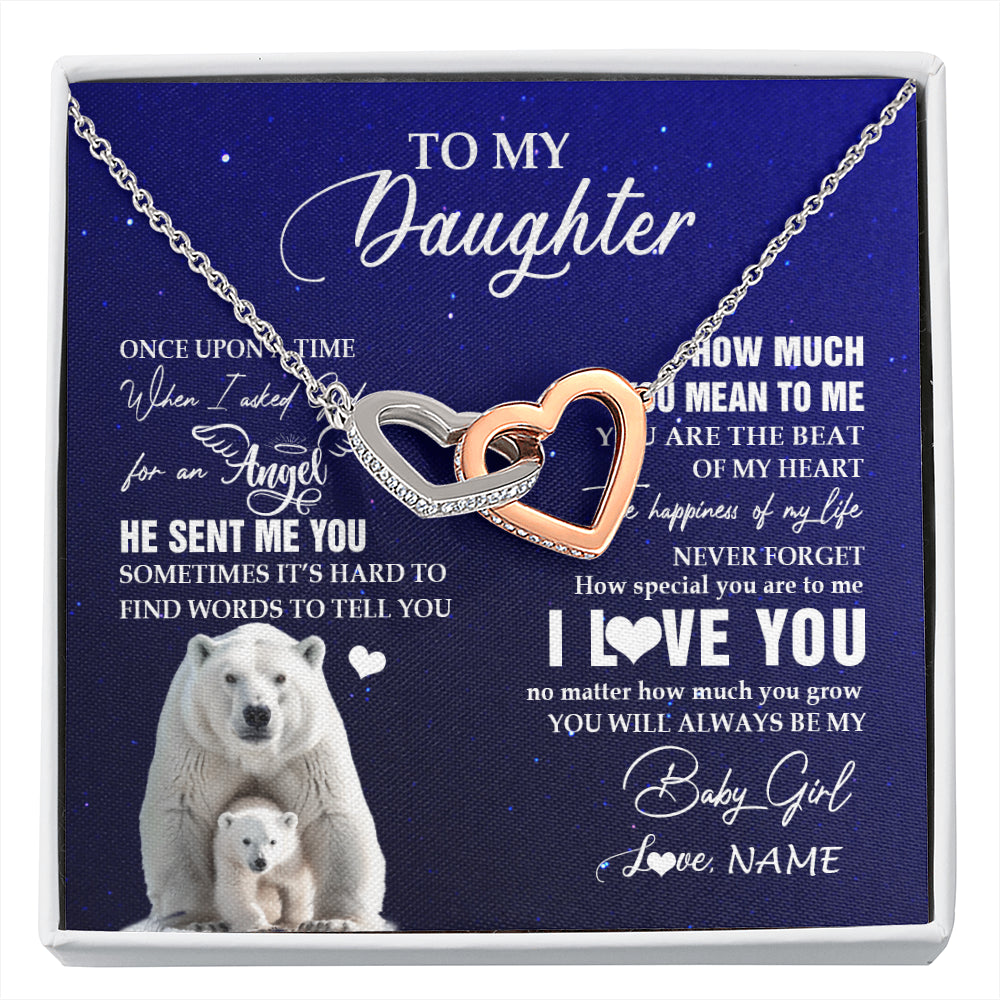 Interlocking Hearts Necklace Stainless Steel & Rose Gold Finish | 1 | Personalized To My Daughter Necklace From Dad Mom Polar Bear Never Forget I Love You Daughter Birthday Graduation Christmas Customized Gift Box Message Card | siriusteestore