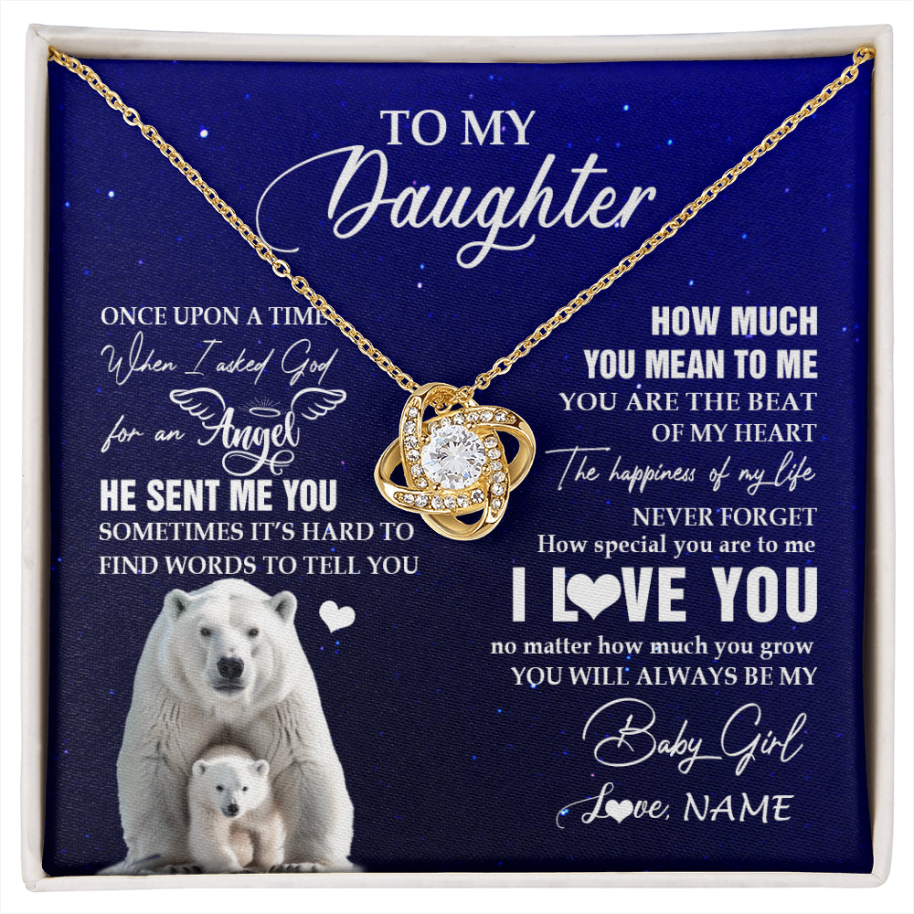 Love Knot Necklace 18K Yellow Gold Finish | 1 | Personalized To My Daughter Necklace From Dad Mom Polar Bear Never Forget I Love You Daughter Birthday Graduation Christmas Customized Gift Box Message Card | siriusteestore