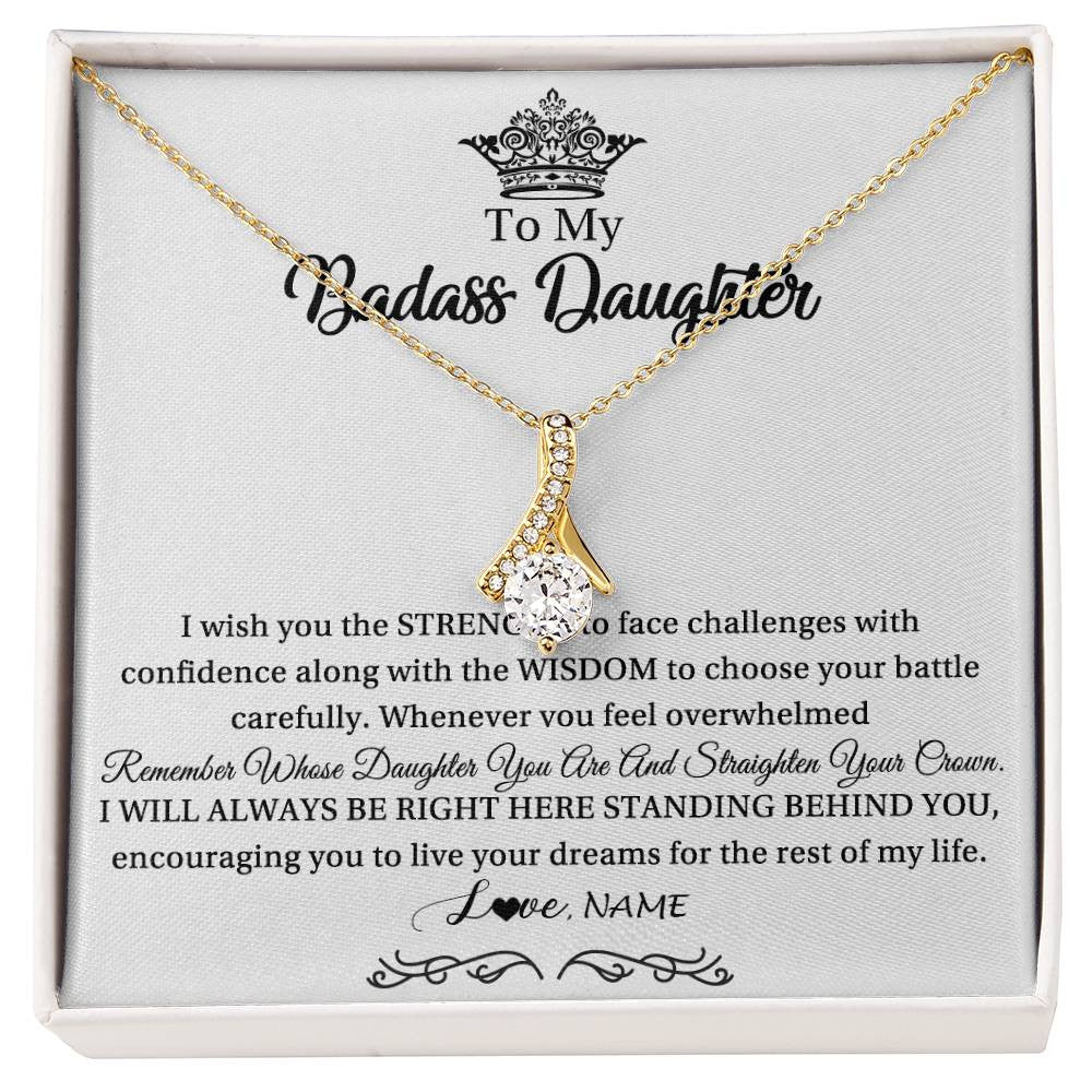 Alluring Beauty Necklace 18K Yellow Gold Finish | Personalized To My Daughter Necklace From Dad Mom Straighten Your Crown Daughter Jewelry Birthday Graduation Christmas Customized Gift Box Message Card | siriusteestore