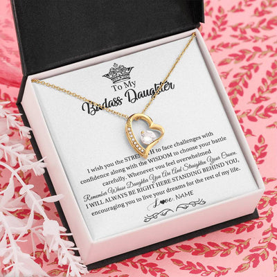 Forever Love Necklace 18K Yellow Gold Finish | Personalized To My Daughter Necklace From Dad Mom Straighten Your Crown Daughter Jewelry Birthday Graduation Christmas Customized Gift Box Message Card | siriusteestore