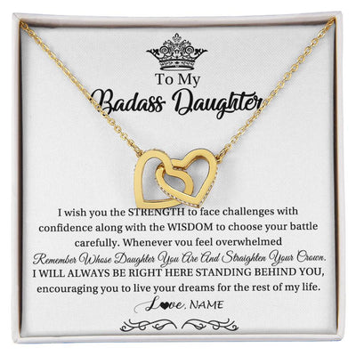 Interlocking Hearts Necklace 18K Yellow Gold Finish | Personalized To My Daughter Necklace From Dad Mom Straighten Your Crown Daughter Jewelry Birthday Graduation Christmas Customized Gift Box Message Card | siriusteestore