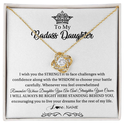 Love Knot Necklace 18K Yellow Gold Finish | Personalized To My Daughter Necklace From Dad Mom Straighten Your Crown Daughter Jewelry Birthday Graduation Christmas Customized Gift Box Message Card | siriusteestore