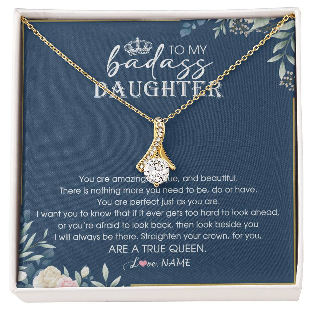 Alluring Beauty Necklace 18K Yellow Gold Finish | 1 | Personalized To My Daughter Necklace From Dad Mom Straighten Your Crown Queen Daughter Jewelry Birthday Graduation Christmas Customized Gift Box Message Card | siriusteestore