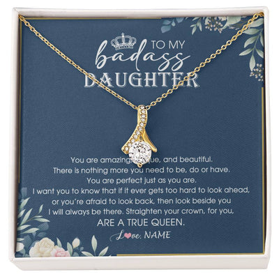 Alluring Beauty Necklace 18K Yellow Gold Finish | 1 | Personalized To My Daughter Necklace From Dad Mom Straighten Your Crown Queen Daughter Jewelry Birthday Graduation Christmas Customized Gift Box Message Card | siriusteestore