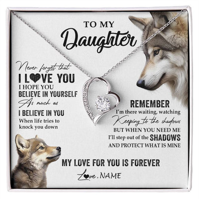Forever Love Necklace 14K White Gold Finish | 1 | Personalized To My Daughter Necklace From Dad Mom Wolf My Love For You Is Forever Daughter Birthday Graduation Christmas Customized Gift Box Message Card | siriusteestore