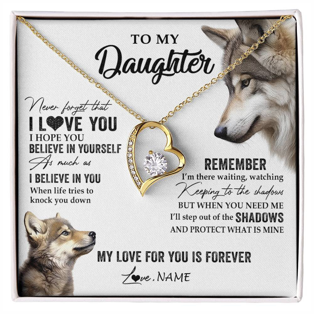 Forever Love Necklace 18K Yellow Gold Finish | 1 | Personalized To My Daughter Necklace From Dad Mom Wolf My Love For You Is Forever Daughter Birthday Graduation Christmas Customized Gift Box Message Card | siriusteestore