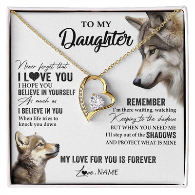Forever Love Necklace 18K Yellow Gold Finish | 1 | Personalized To My Daughter Necklace From Dad Mom Wolf My Love For You Is Forever Daughter Birthday Graduation Christmas Customized Gift Box Message Card | siriusteestore