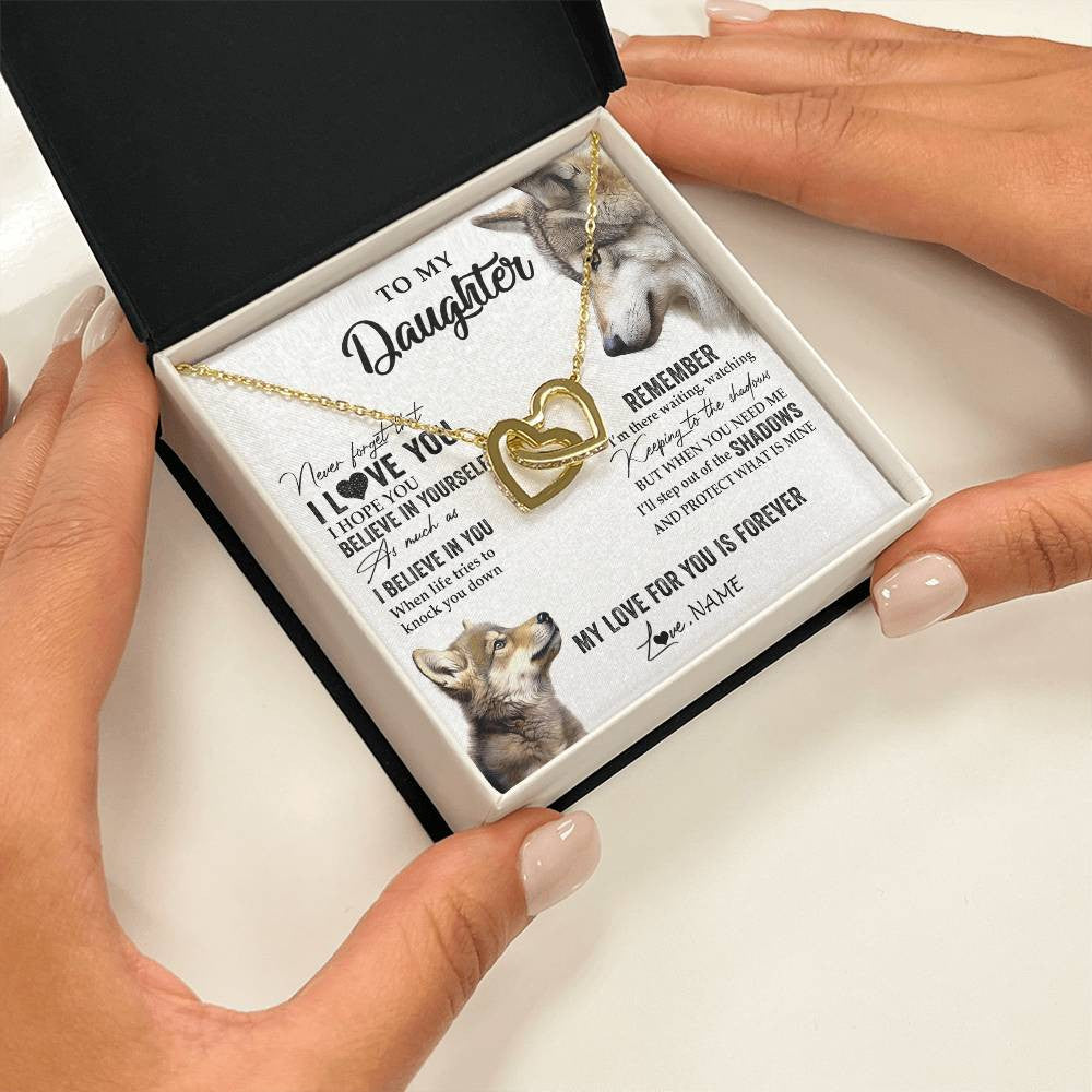 Interlocking Hearts Necklace 18K Yellow Gold Finish | 2 | Personalized To My Daughter Necklace From Dad Mom Wolf My Love For You Is Forever Daughter Birthday Graduation Christmas Customized Gift Box Message Card | siriusteestore