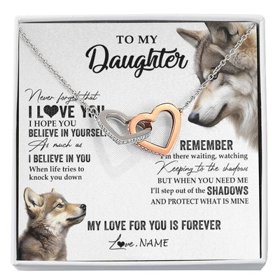 Interlocking Hearts Necklace Stainless Steel & Rose Gold Finish | 1 | Personalized To My Daughter Necklace From Dad Mom Wolf My Love For You Is Forever Daughter Birthday Graduation Christmas Customized Gift Box Message Card | siriusteestore