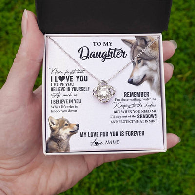 Love Knot Necklace 14K White Gold Finish | 2 | Personalized To My Daughter Necklace From Dad Mom Wolf My Love For You Is Forever Daughter Birthday Graduation Christmas Customized Gift Box Message Card | siriusteestore