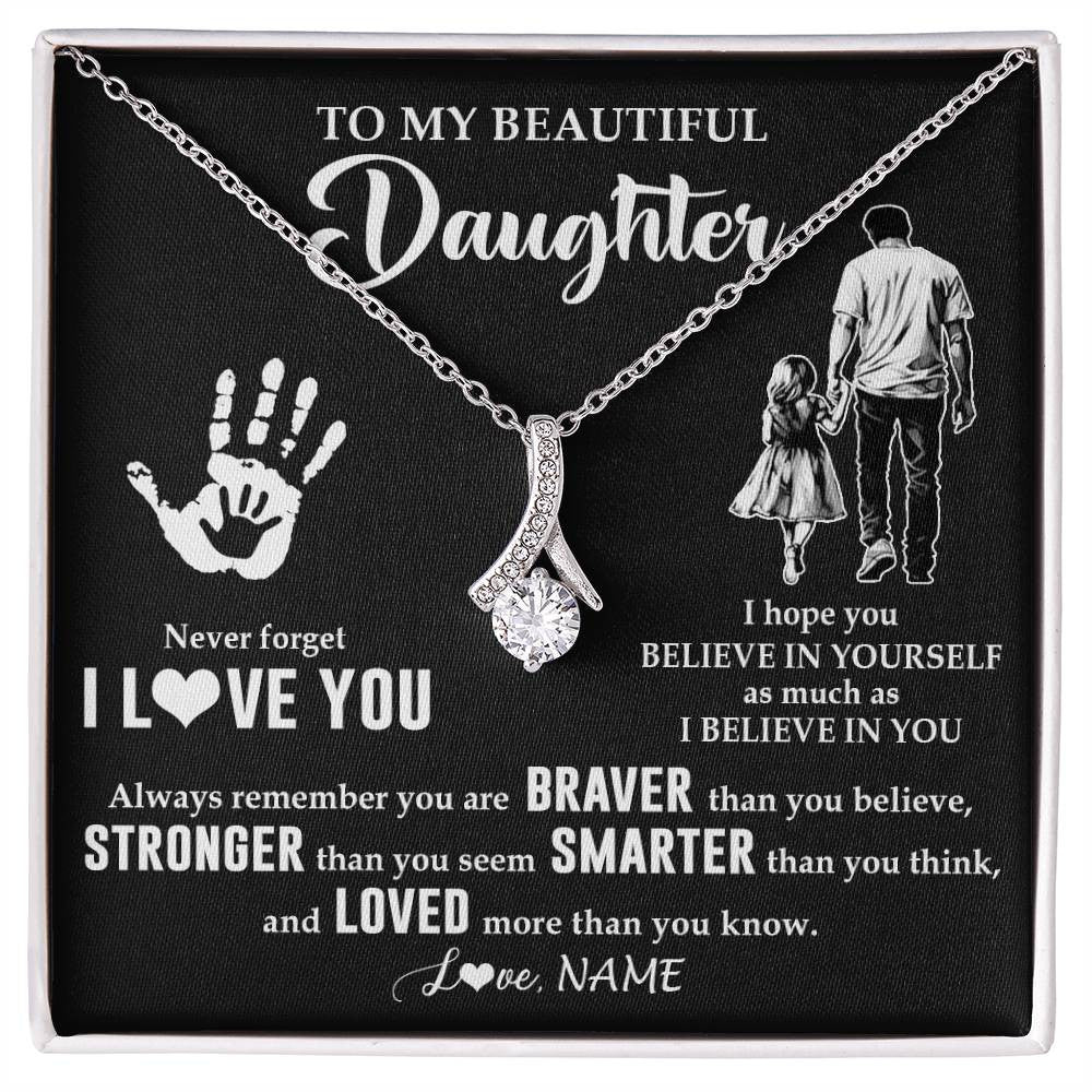 Alluring Beauty Necklace 14K White Gold Finish | 1 | Personalized To My Daughter Necklace From Dad Never Forget I Love You Daughter Birthday Gifts Christmas New Year Graduation Customized Gift Box Message Card | siriusteestore