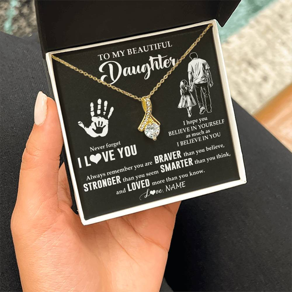 Alluring Beauty Necklace 18K Yellow Gold Finish | 2 | Personalized To My Daughter Necklace From Dad Never Forget I Love You Daughter Birthday Gifts Christmas New Year Graduation Customized Gift Box Message Card | siriusteestore
