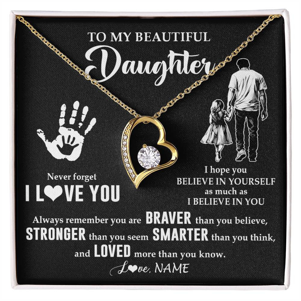 Forever Love Necklace 18K Yellow Gold Finish | 1 | Personalized To My Daughter Necklace From Dad Never Forget I Love You Daughter Birthday Gifts Christmas New Year Graduation Customized Gift Box Message Card | siriusteestore