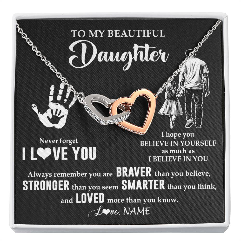 Interlocking Hearts Necklace Stainless Steel & Rose Gold Finish | 1 | Personalized To My Daughter Necklace From Dad Never Forget I Love You Daughter Birthday Gifts Christmas New Year Graduation Customized Gift Box Message Card | siriusteestore