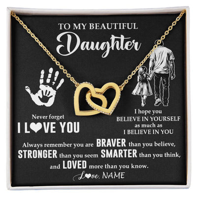 Interlocking Hearts Necklace 18K Yellow Gold Finish | 1 | Personalized To My Daughter Necklace From Dad Never Forget I Love You Daughter Birthday Gifts Christmas New Year Graduation Customized Gift Box Message Card | siriusteestore