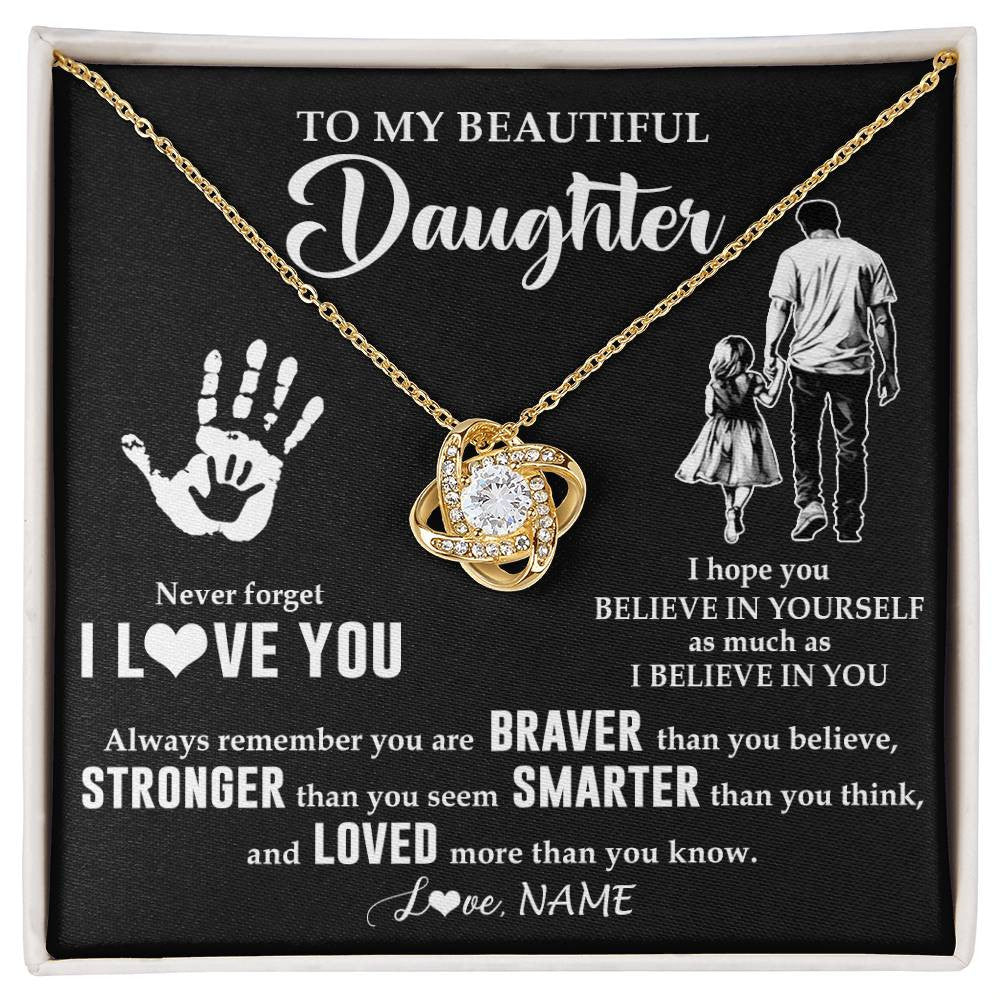Love Knot Necklace 18K Yellow Gold Finish | 1 | Personalized To My Daughter Necklace From Dad Never Forget I Love You Daughter Birthday Gifts Christmas New Year Graduation Customized Gift Box Message Card | siriusteestore