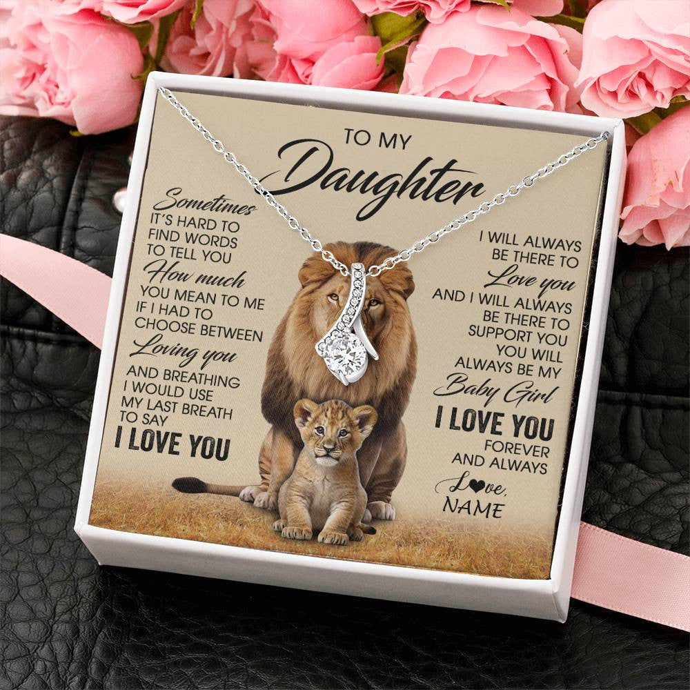 Alluring Beauty Necklace 14K White Gold Finish | 2 | Personalized To My Daughter Necklace From Dad Sometimes It's Hard Lion Daughter Gift Birthday Jewelry Graduation Christmas Customized Gift Box Message Card | siriusteestore