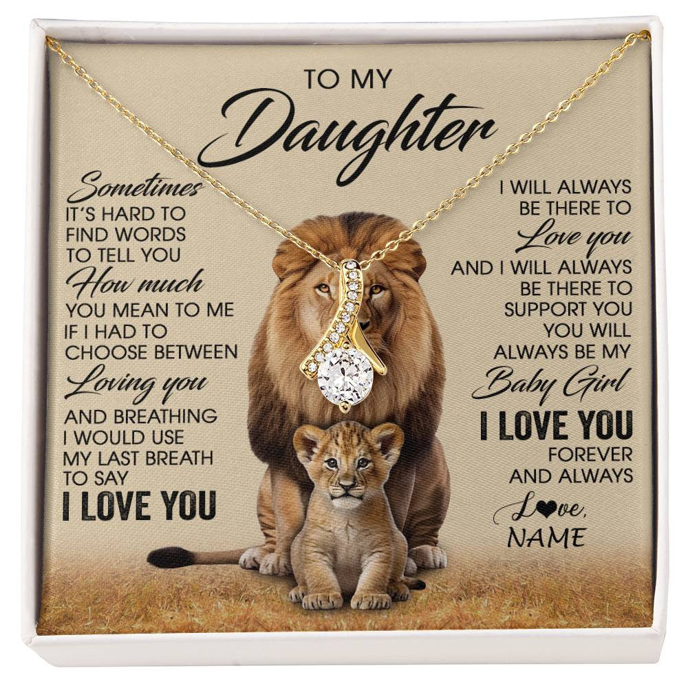 Alluring Beauty Necklace 18K Yellow Gold Finish | 1 | Personalized To My Daughter Necklace From Dad Sometimes It's Hard Lion Daughter Gift Birthday Jewelry Graduation Christmas Customized Gift Box Message Card | siriusteestore