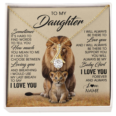 Alluring Beauty Necklace 18K Yellow Gold Finish | 1 | Personalized To My Daughter Necklace From Dad Sometimes It's Hard Lion Daughter Gift Birthday Jewelry Graduation Christmas Customized Gift Box Message Card | siriusteestore