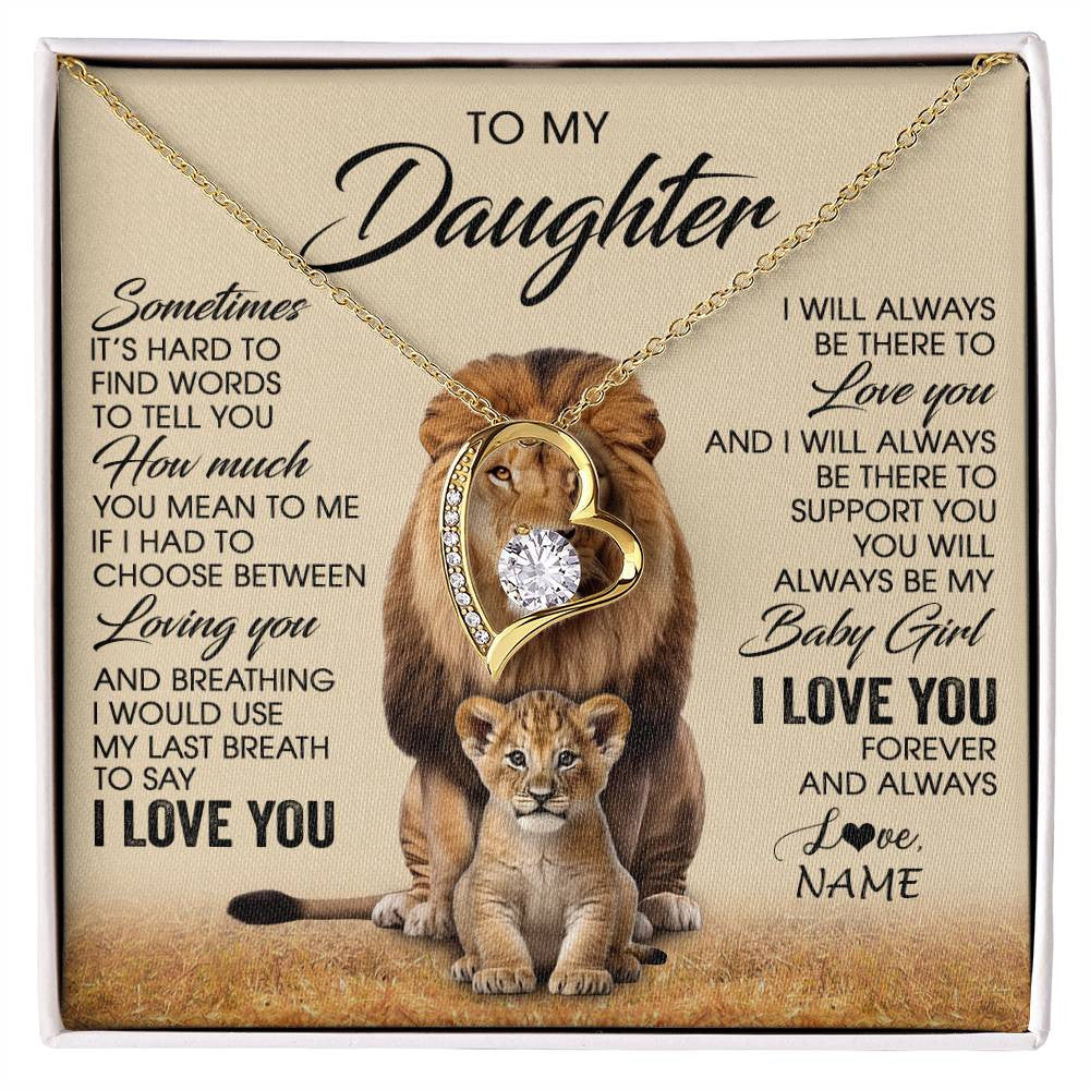 Forever Love Necklace 18K Yellow Gold Finish | 1 | Personalized To My Daughter Necklace From Dad Sometimes It's Hard Lion Daughter Gift Birthday Jewelry Graduation Christmas Customized Gift Box Message Card | siriusteestore