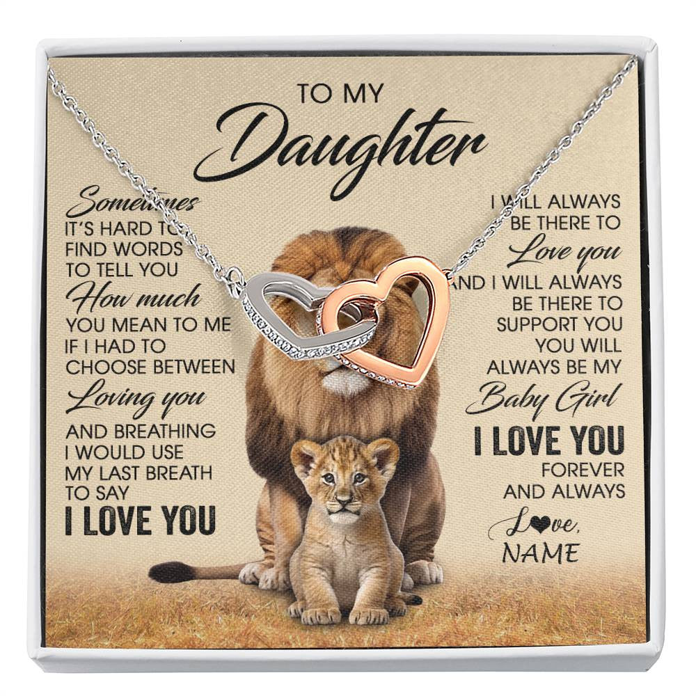 Interlocking Hearts Necklace Stainless Steel & Rose Gold Finish | 1 | Personalized To My Daughter Necklace From Dad Sometimes It's Hard Lion Daughter Gift Birthday Jewelry Graduation Christmas Customized Gift Box Message Card | siriusteestore