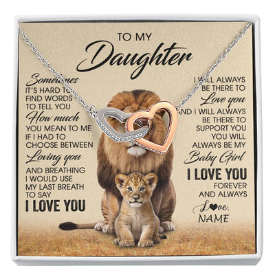 Interlocking Hearts Necklace Stainless Steel & Rose Gold Finish | 1 | Personalized To My Daughter Necklace From Dad Sometimes It's Hard Lion Daughter Gift Birthday Jewelry Graduation Christmas Customized Gift Box Message Card | siriusteestore