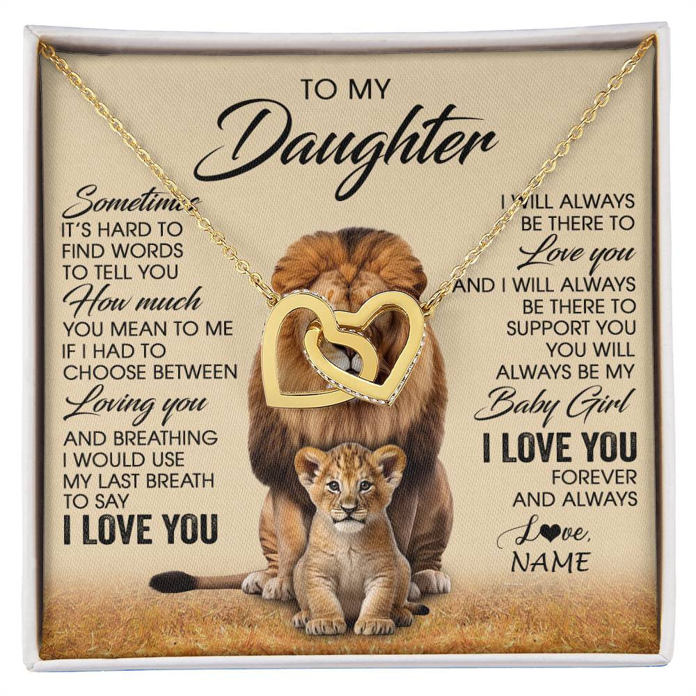 Interlocking Hearts Necklace 18K Yellow Gold Finish | 1 | Personalized To My Daughter Necklace From Dad Sometimes It's Hard Lion Daughter Gift Birthday Jewelry Graduation Christmas Customized Gift Box Message Card | siriusteestore