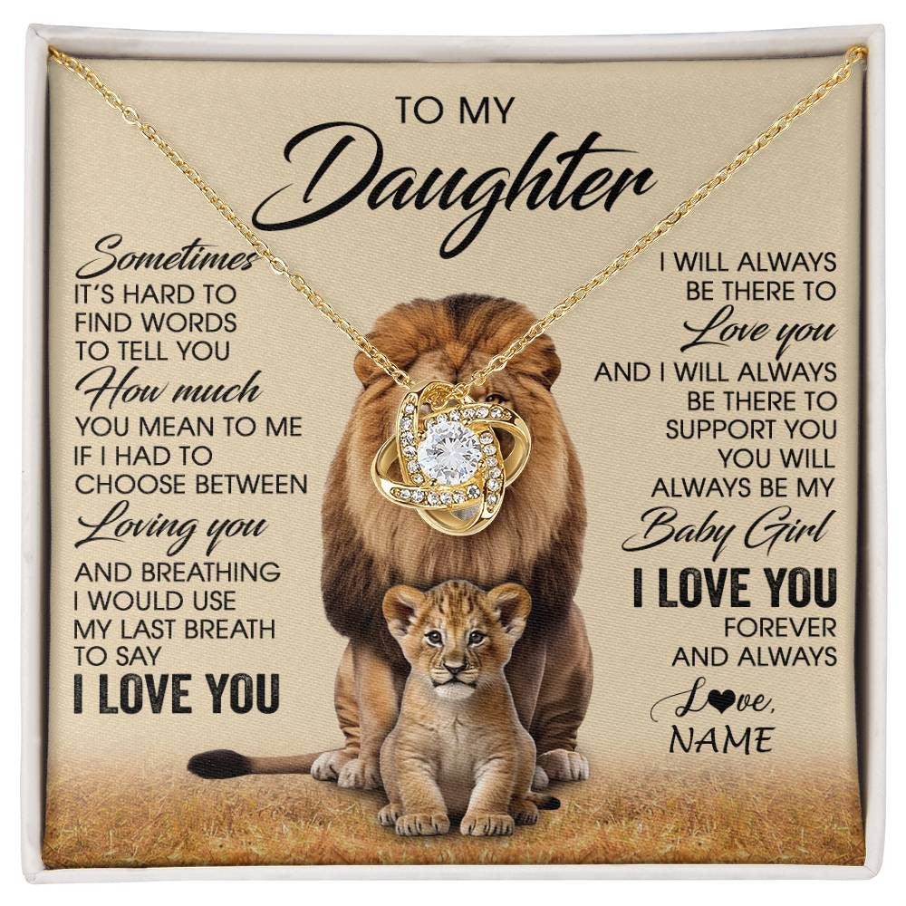 Love Knot Necklace 18K Yellow Gold Finish | 1 | Personalized To My Daughter Necklace From Dad Sometimes It's Hard Lion Daughter Gift Birthday Jewelry Graduation Christmas Customized Gift Box Message Card | siriusteestore