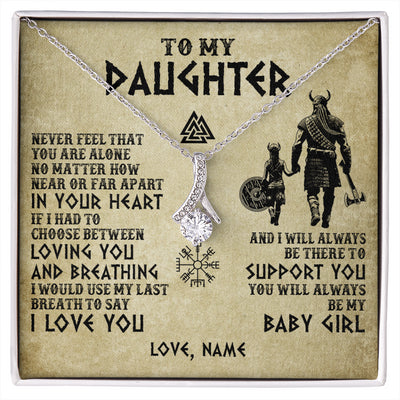 Alluring Beauty Necklace 14K White Gold Finish | 1 | Personalized To My Daughter Necklace From Dad Viking Never Feel That You Are Alone Viking Daughter Birthday Gifts Christmas Customized Gift Box Message Card | siriusteestore