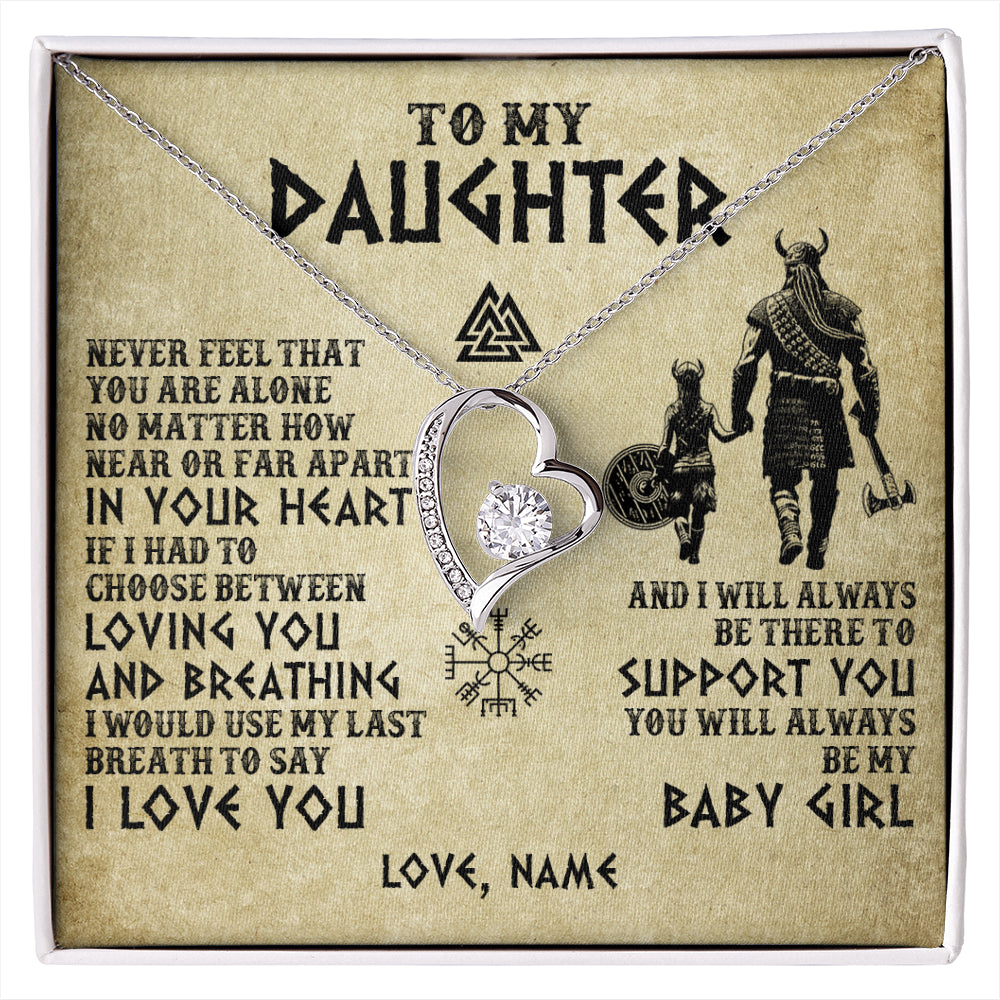 Forever Love Necklace 14K White Gold Finish | 1 | Personalized To My Daughter Necklace From Dad Viking Never Feel That You Are Alone Viking Daughter Birthday Gifts Christmas Customized Gift Box Message Card | siriusteestore