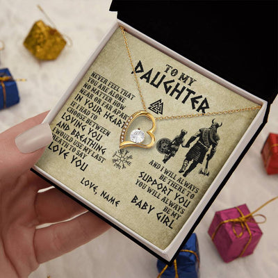 Forever Love Necklace 18K Yellow Gold Finish | 2 | Personalized To My Daughter Necklace From Dad Viking Never Feel That You Are Alone Viking Daughter Birthday Gifts Christmas Customized Gift Box Message Card | siriusteestore