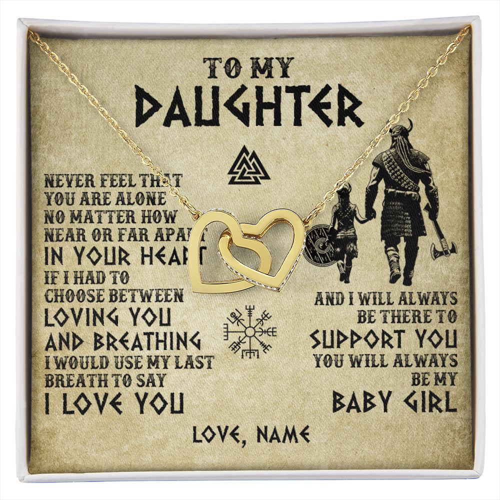Interlocking Hearts Necklace 18K Yellow Gold Finish | 1 | Personalized To My Daughter Necklace From Dad Viking Never Feel That You Are Alone Viking Daughter Birthday Gifts Christmas Customized Gift Box Message Card | siriusteestore