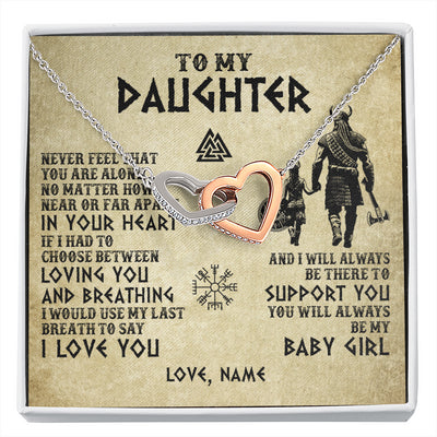 Interlocking Hearts Necklace Stainless Steel & Rose Gold Finish | 1 | Personalized To My Daughter Necklace From Dad Viking Never Feel That You Are Alone Viking Daughter Birthday Gifts Christmas Customized Gift Box Message Card | siriusteestore