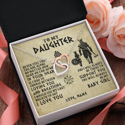 Interlocking Hearts Necklace Stainless Steel & Rose Gold Finish | 2 | Personalized To My Daughter Necklace From Dad Viking Never Feel That You Are Alone Viking Daughter Birthday Gifts Christmas Customized Gift Box Message Card | siriusteestore