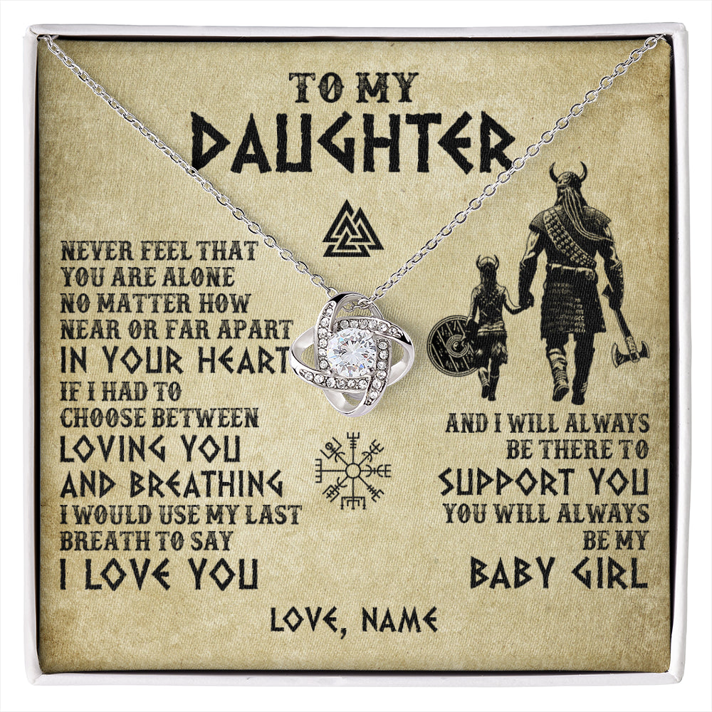 Love Knot Necklace 14K White Gold Finish | 1 | Personalized To My Daughter Necklace From Dad Viking Never Feel That You Are Alone Viking Daughter Birthday Gifts Christmas Customized Gift Box Message Card | siriusteestore