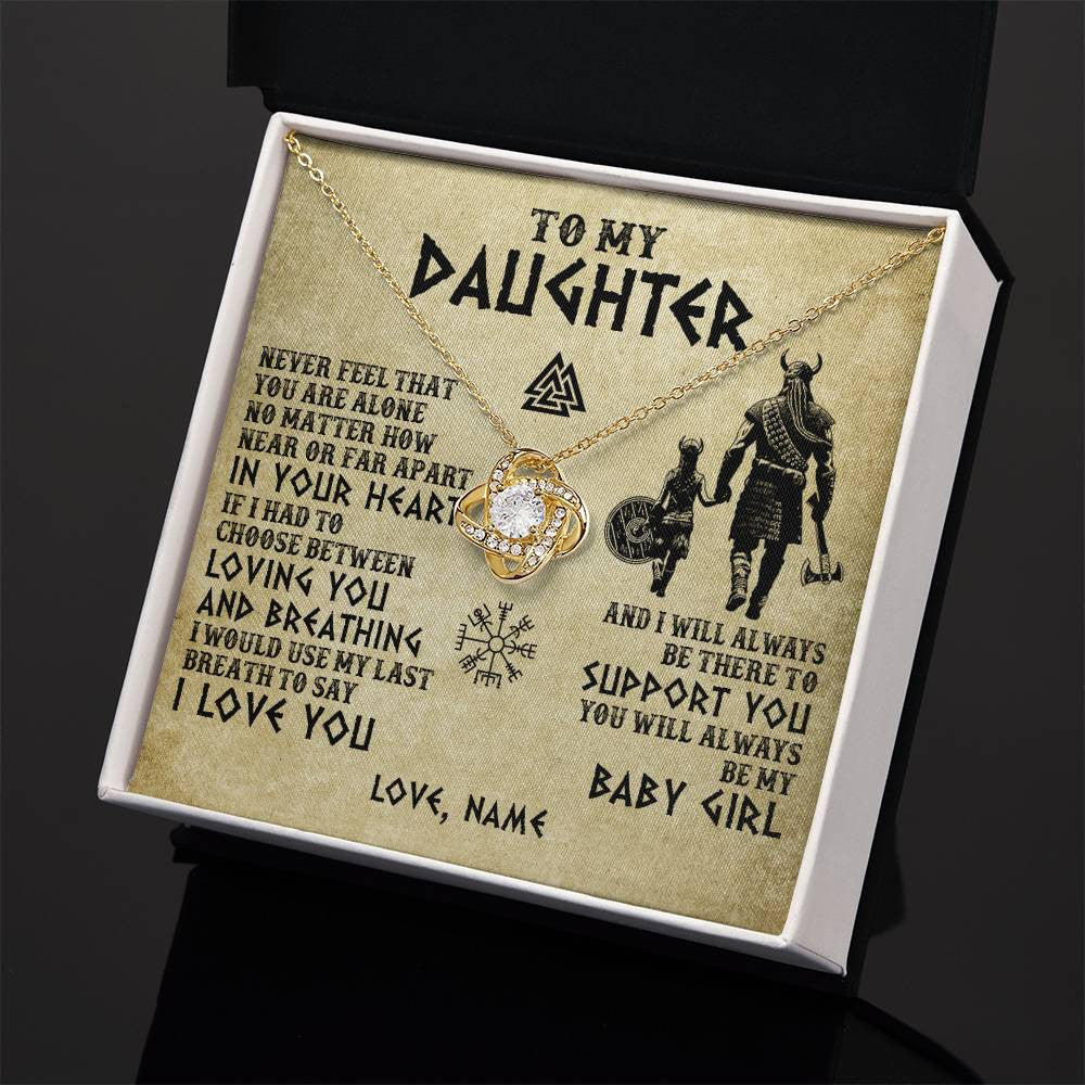 Love Knot Necklace 18K Yellow Gold Finish | 2 | Personalized To My Daughter Necklace From Dad Viking Never Feel That You Are Alone Viking Daughter Birthday Gifts Christmas Customized Gift Box Message Card | siriusteestore