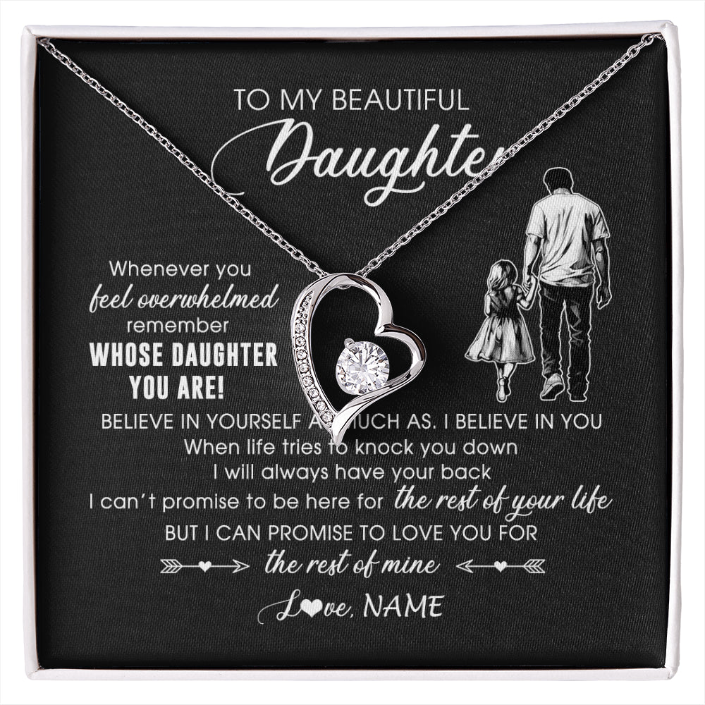 Forever Love Necklace 14K White Gold Finish | 1 | Personalized To My Daughter Necklace From Dad Whenever You Feel Overwhelmed Daughter Jewelry Birthday Graduation Christmas Customized Message Card | siriusteestore